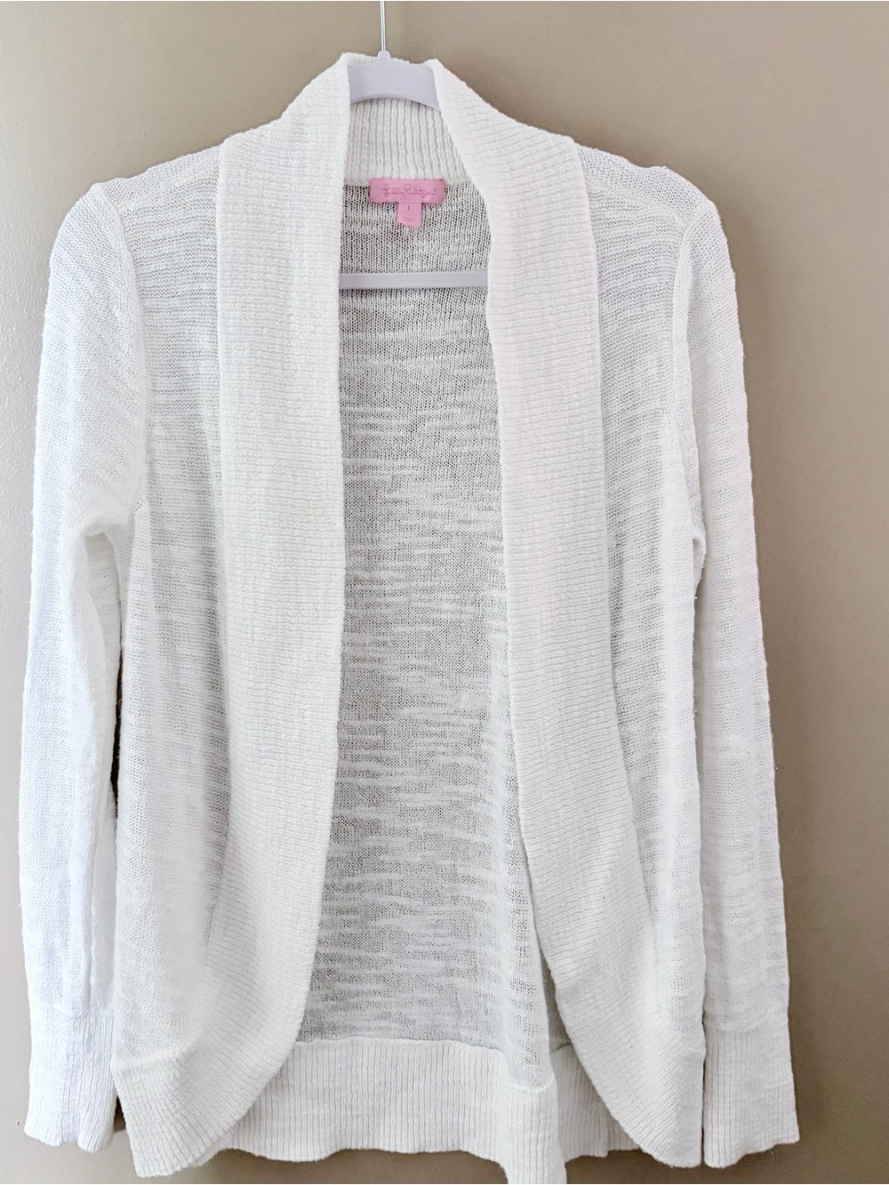 Lilly Pulitzer Amalie Open Front Cardigan White Lightweight Knit Sweater Size L